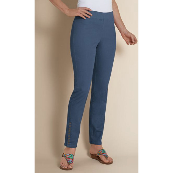 Soft Surroundings Colorful Metro Leggings Button Midnight Teal Blue Size Medium - Picture 2 of 12